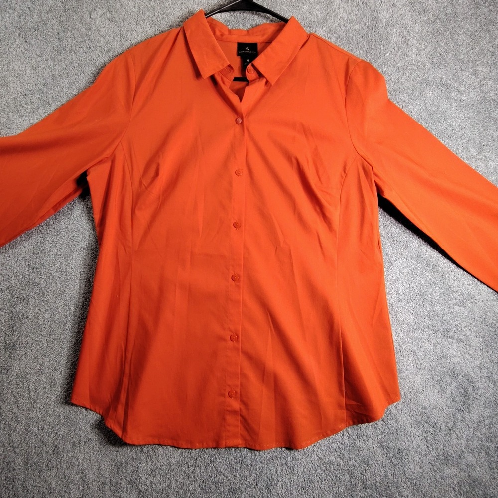 Worthington Button Down Shirt Womens 12 Career Office Long Sleeve Orange Solid